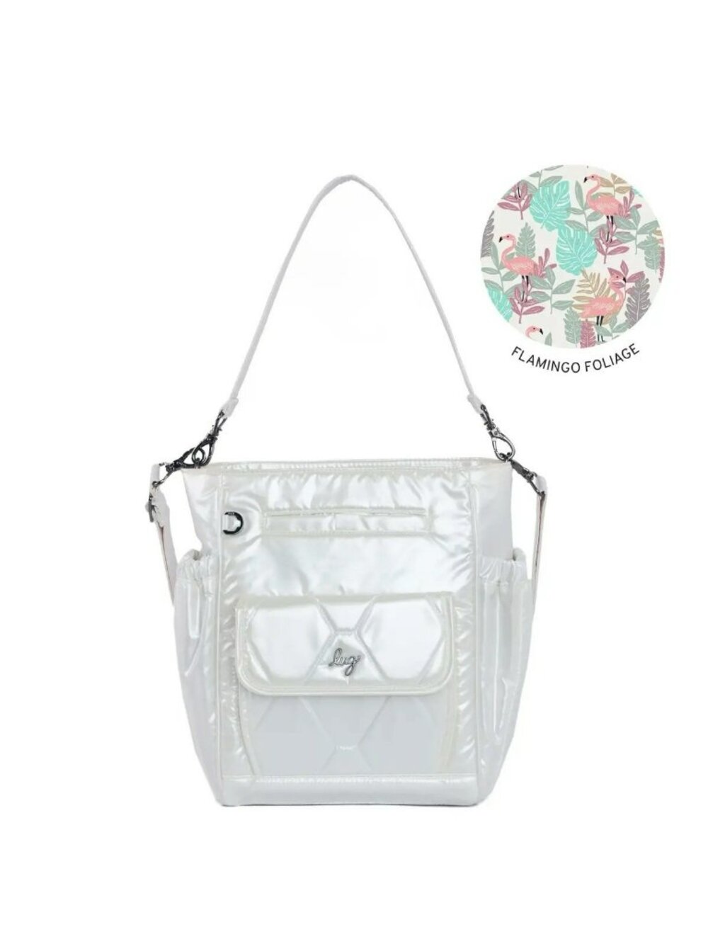 Lug Toss Shoulder Purse With Crossbody Strap Quilted  Metallic White New W/ Tags